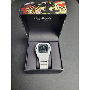 SOLD-Men's Ed Hardy Watch White Skull NIB